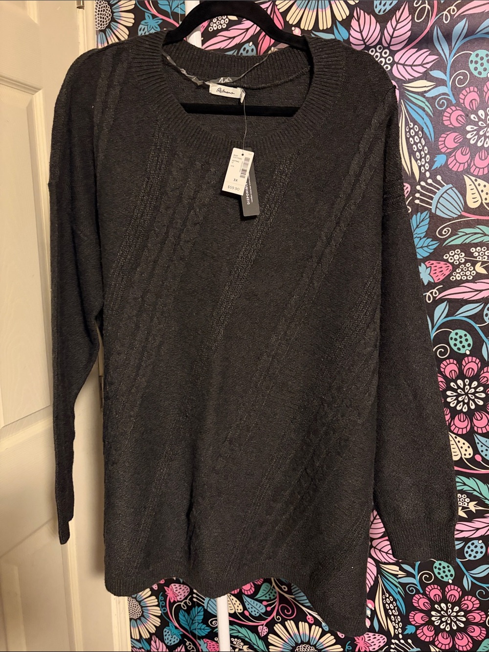 Reitmans Charcoal Grey Cable-Detail Crewneck Sweater